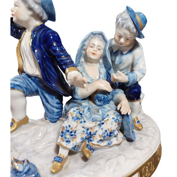 Volkstedt Sommeil Baroque Traveler Figurine Group Sculpture Cobalt Blue Gold Vtg - Picture 7 of 15